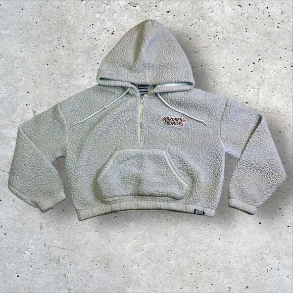 Broken Promises Tops - Broken Promises "Love Now Cry Later" Fleece Sherpa Crop Hoodie Size Large